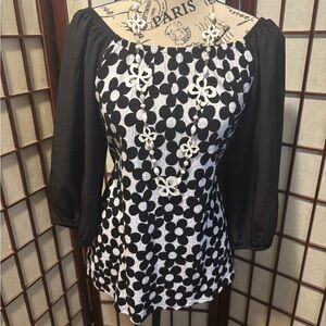 Cato Black and White flower Dot Blouse